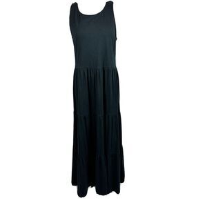 J.Crew tiered knit maxi dress black sleeveless cotton size medium